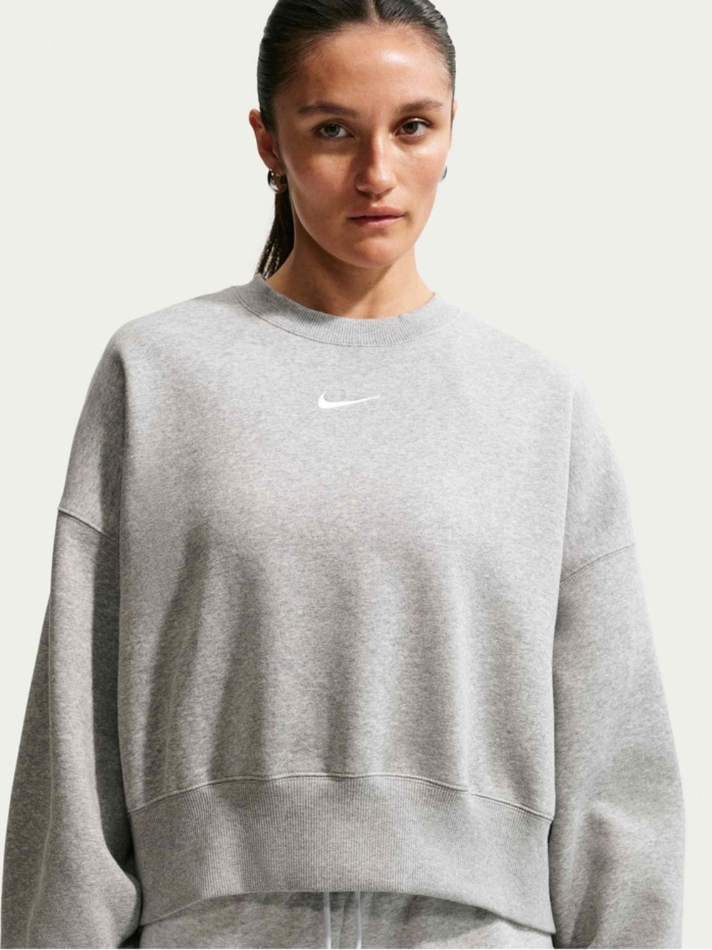 Nike Light Gray Women's Cropped Crewneck Sweatshirt with White Swoosh